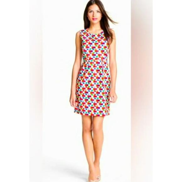 Kate Spade Womens Silk Blend Abbey Geometric Colorful Sheath Dress Size 0